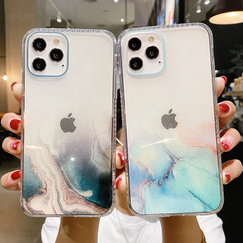 Чехол для iPhone 12 11 13 Pro XR X XS Max 7 8 Plus 11Pro с акварельным рисунком и мраморным |
