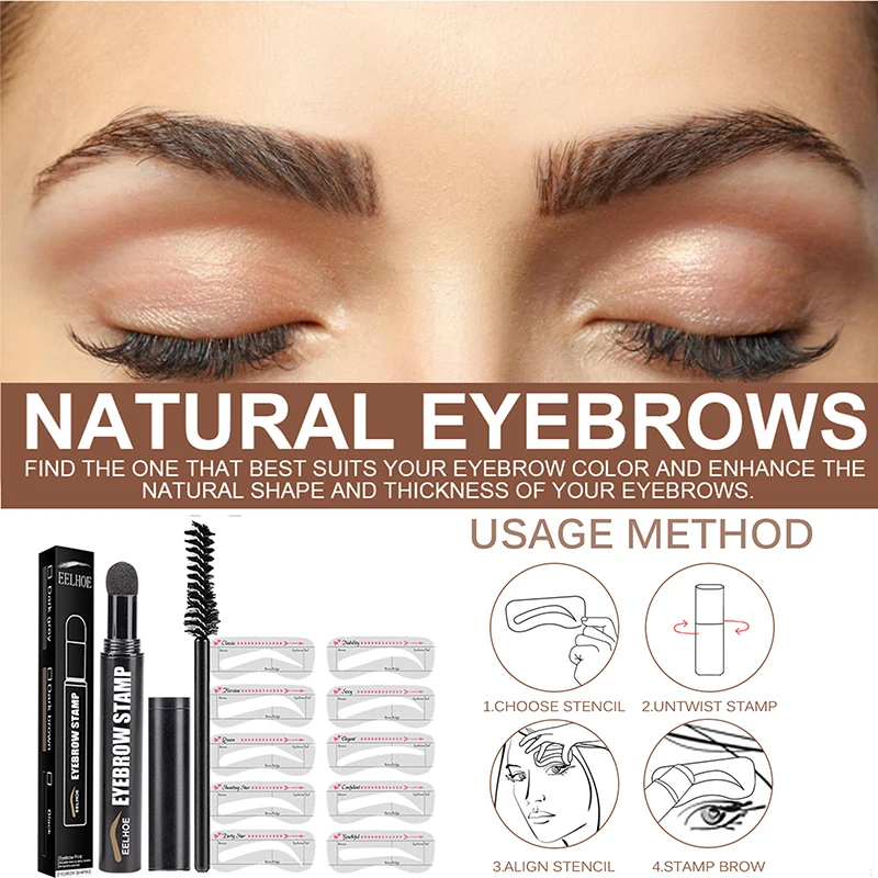 

3D Eyebrow Powder Kit Waterproof Beauty 10Pcs Eyebrow Stamp Card Eyebrow Definer Stencil Shaping One Step Eye Makeup Tool