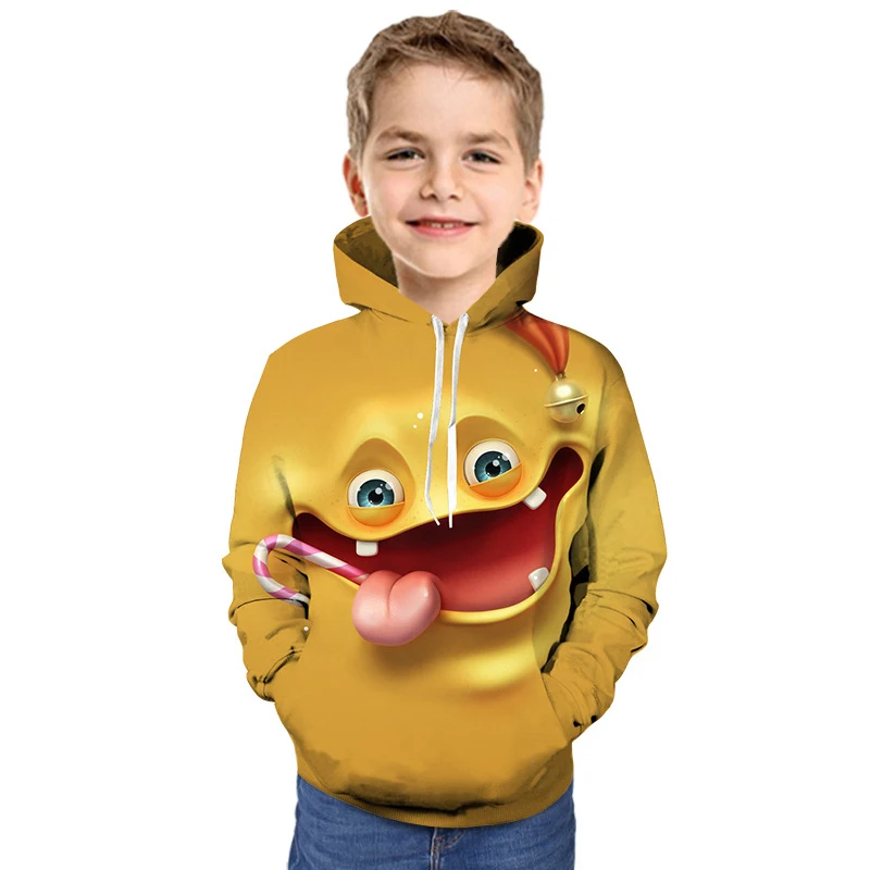 Детская зимняя толстовка с капюшоном крутой пуловер 3D смайликом для маленьких