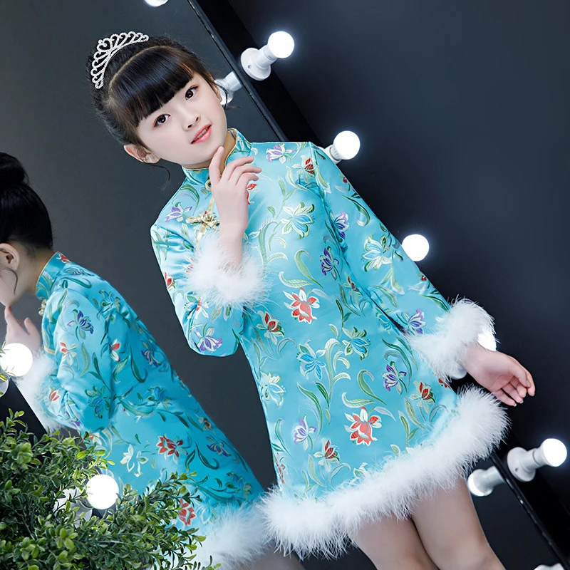 Новогоднее традиционное китайское платье Ципао для девочек в стиле ретро