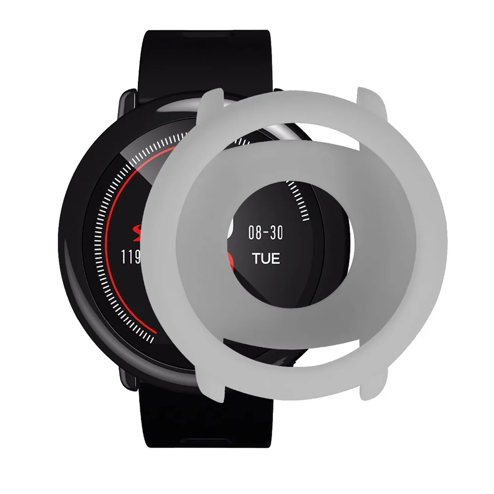 grey Защитный чехол с силиконовой рамкой для Xiaomi Huami AMAZFIT Pace Watch бампер крышка смарт-часы аксессуары на замену - Цвет: grey