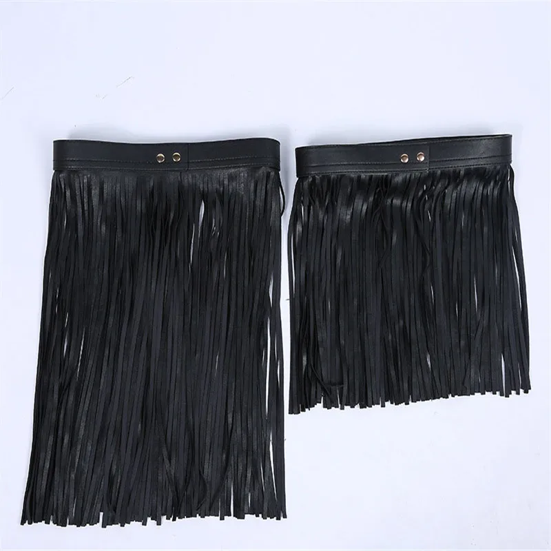 Горячая продажа черного цвета в стиле панк с бахромой из искусственной кожи