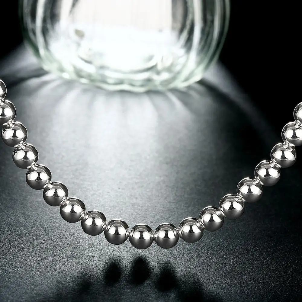 

925 Sterling Silver 4mm/8mm/10mm Smooth Beads Ball Chain Necklace For Women Trendy Wedding Engagement Jewelry Drop Shipping