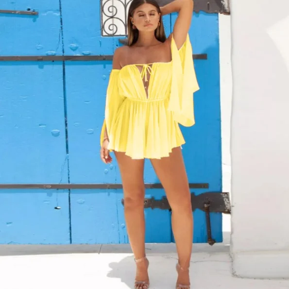 Женское мини-платье с перекрестной спинкой и эластичным ремешком летнее