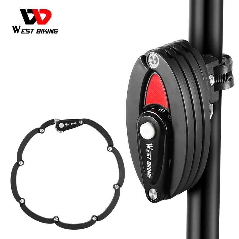 

WEST BIKING Foldable Bicycle Lock MTB Road Bike Chain Lock Safety Anti-Theft Cycling Accessories Scooter Electric E-Bike Lock