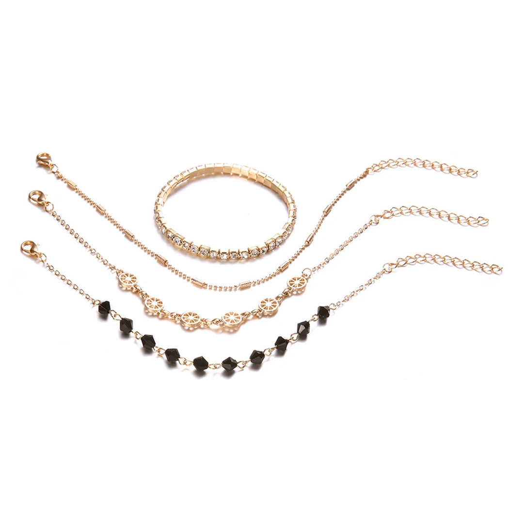 

4PCS New Fashion Alloy Ankle Multi-Layer Diamond Bracelets Set Rhinestone Alloy Foot Chain Charm Bracelet For Women Jewelry