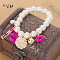 yada gifts 2020 ins luxury red big lips braceletsbangles for women pearl bracelets crystal jewelry lipstick bracelet bt200111