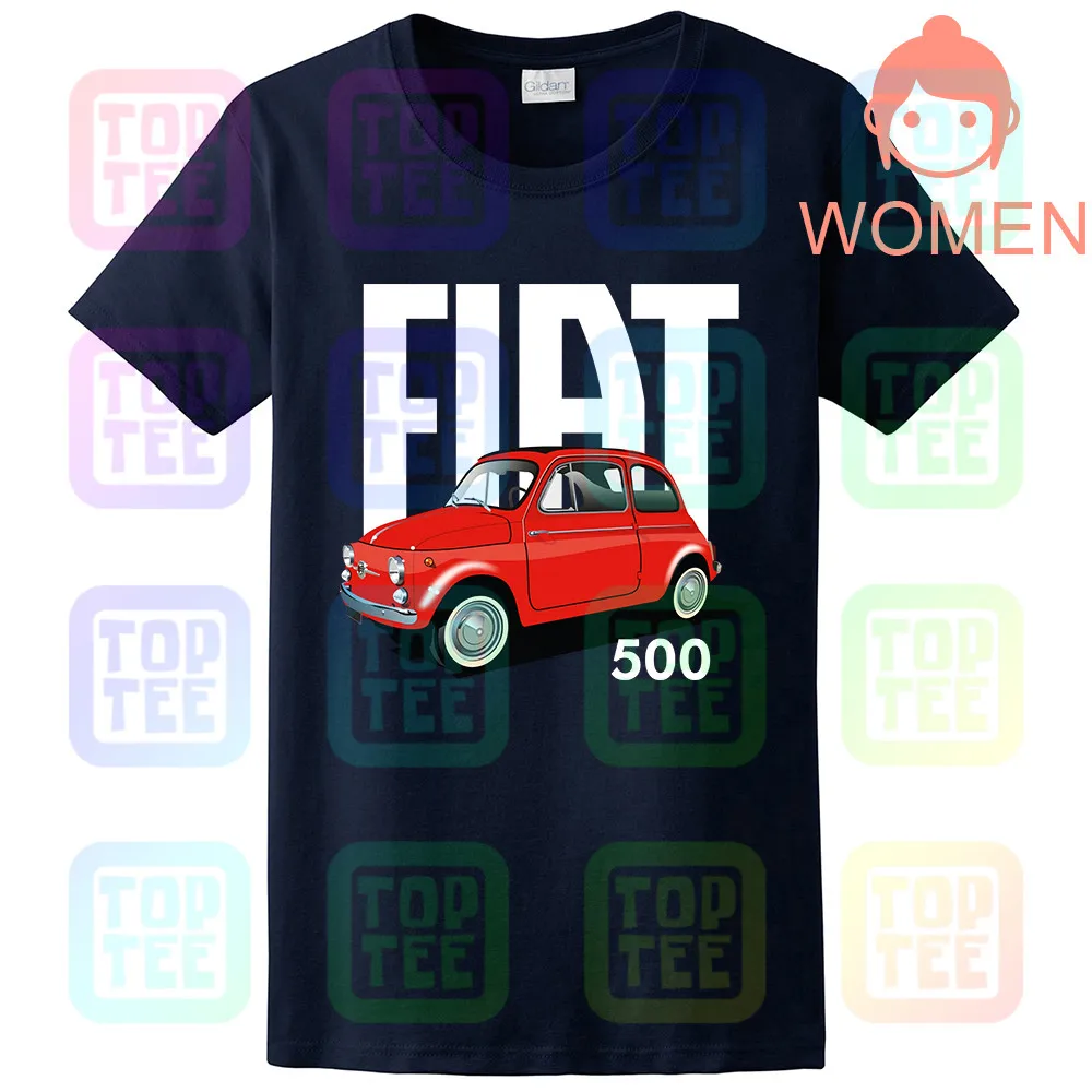 Women-Navy Классический итальянский Fiat 500 Футболка Винтаж ретро автомобиль дизайн Прохладный унисекс - Цвет: Women-Navy