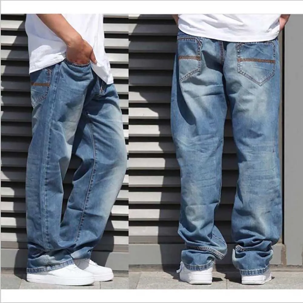 Широкие брюки прямые мужские джинсы шаровары Хип хоп Denim Joggers Брюки Свободные