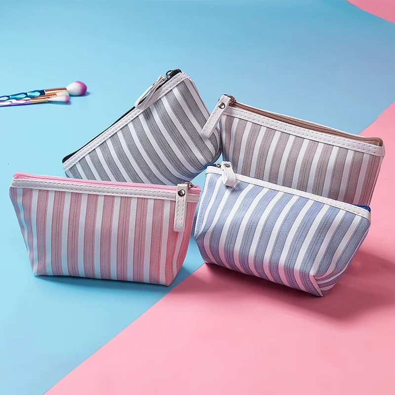 Модная холщовая косметичка с полосатым принтом для женщин дорожный органайзер