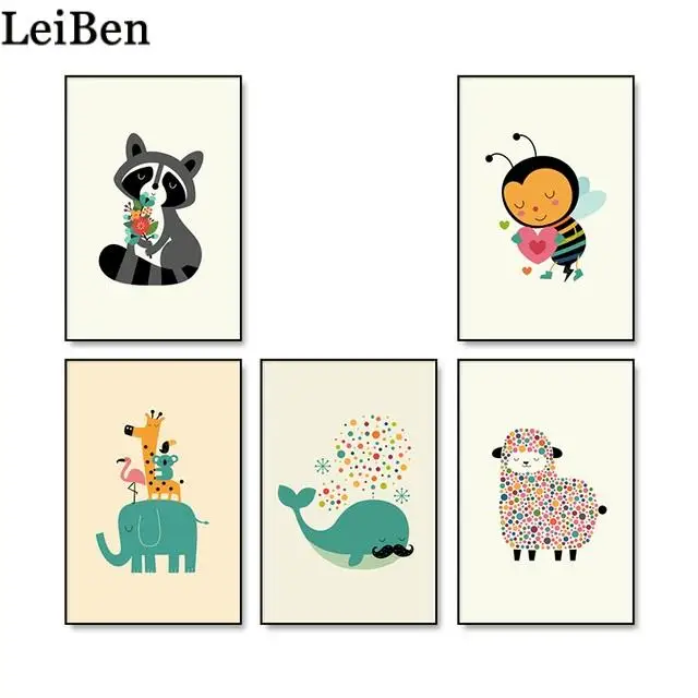 Милый Постер с животными и принт мультяшный минималистичный пузырь овечка пчела