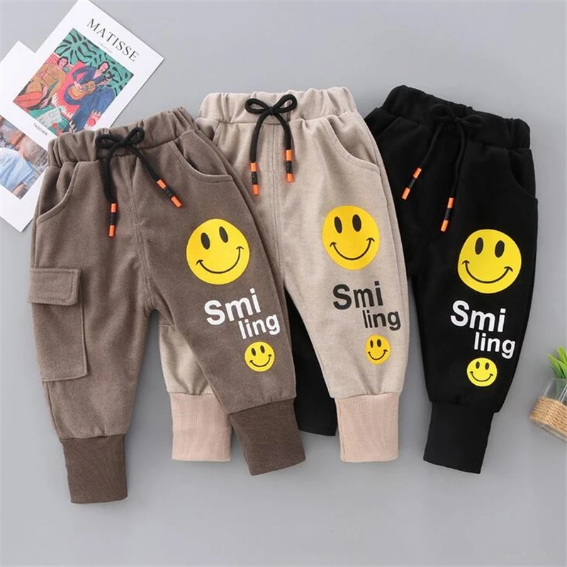 Детские теплые брюки модные Мультяшные для маленьких мальчиков и девочек