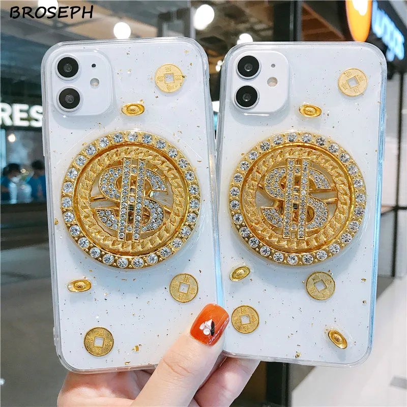 Diamond Золотой глиттер для телефона чехол iPhone 12 11 Pro X Xr Xs Max доллар прозрачной задней