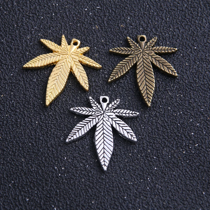 10PCS  22*25mm Metal Alloy Three Color Leaf Charms Plant Pendants for Jewelry Making DIY Handmade Craft