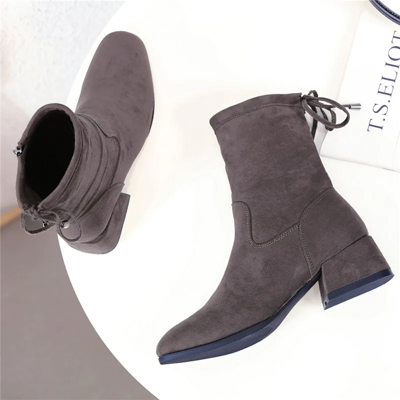 

Hjwsfdcai Women Chunky Heel Round Toe Plush Fur Ankle Boots Ladies Fashion Side Zipper Slim Booties New Street Style Mujer Shoes