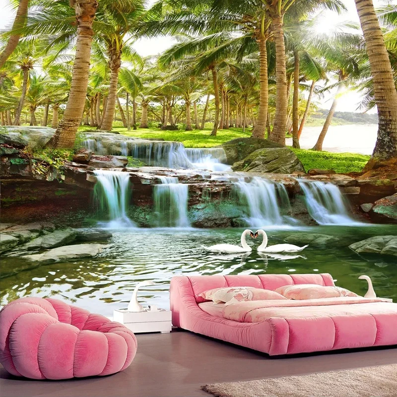 Пользовательские обои 3D кокосовый лес водопады фото настенные фрески гостиная ТВ диван фон стикер на стену самоклеящийся Декор