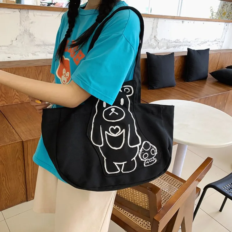 

Girl Heart Cartoon Bear Canvas Bag Shoulder Handbag Soft Lovely Student Messenger Shoulder Bags Student Bag Women's Messenger