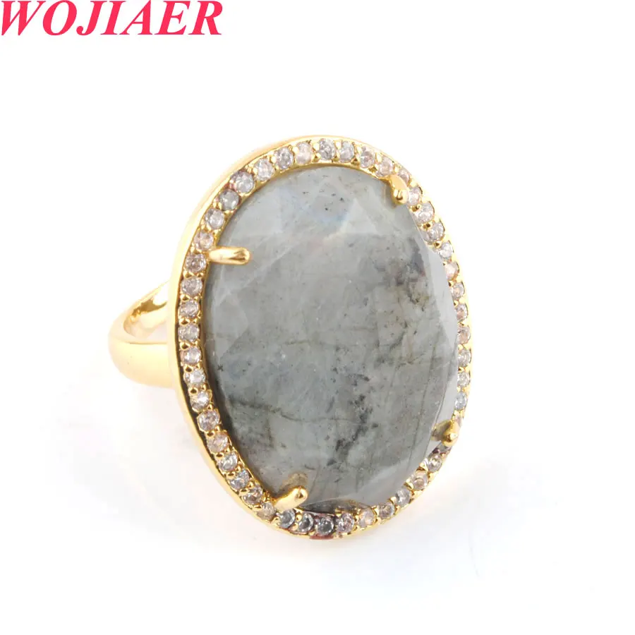 

WOJIAER Natural Stone Ring Faceted Egg Shape CZ Zircon Rhinestone Rings Opening Adjustable Women Jewelry Exquisite Gift PBO928