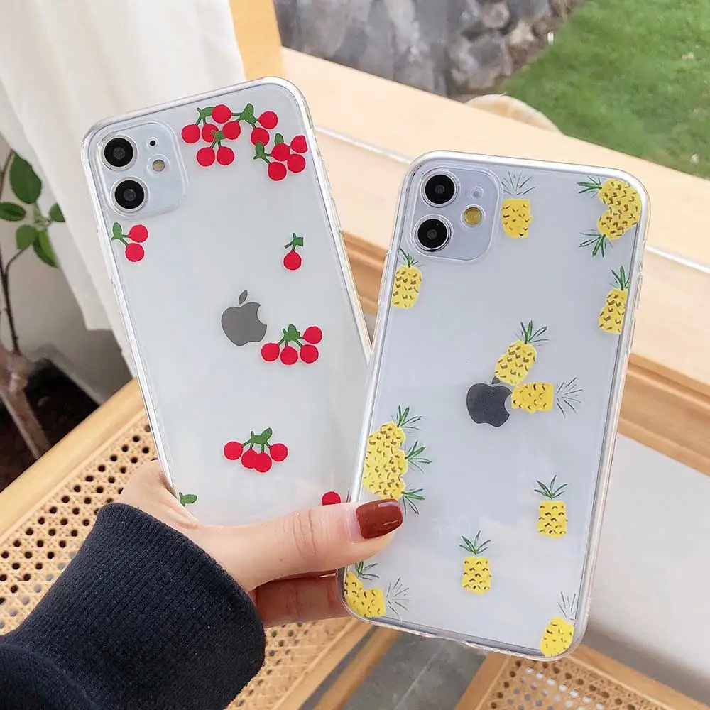 Прозрачный чехол для телефона iPhone 11 Pro max XS Max XR мягкий с принтом вишни и ананаса
