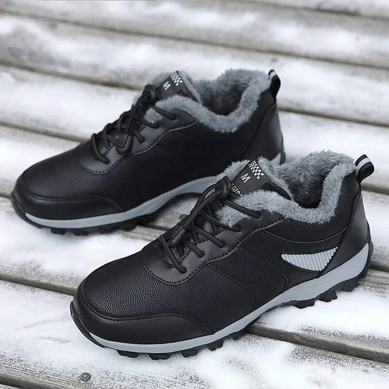 Winter Men Warm Lined Walking Shoes Sport Waterproof Thicken Man Sneakers Solid Color Elastic Band Male Footwears |