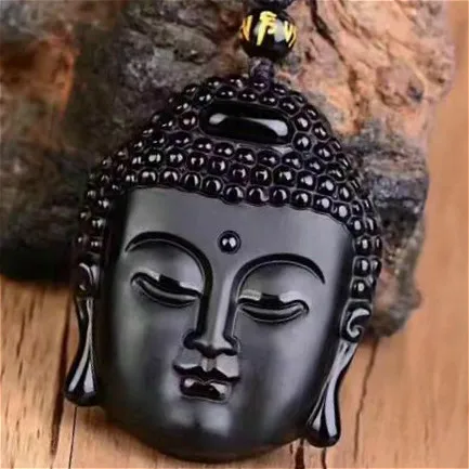 Натуральный черный обсидиан буддийский кулон бусины ожерелье модные