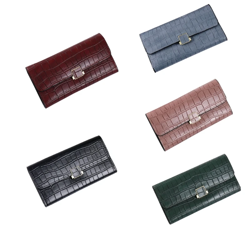 

Womens Retro Crocodile Pattern Long Wallet Faux Leather Credit Card Holder Purse with Buckle Anti-Degaussing Clutch Bag