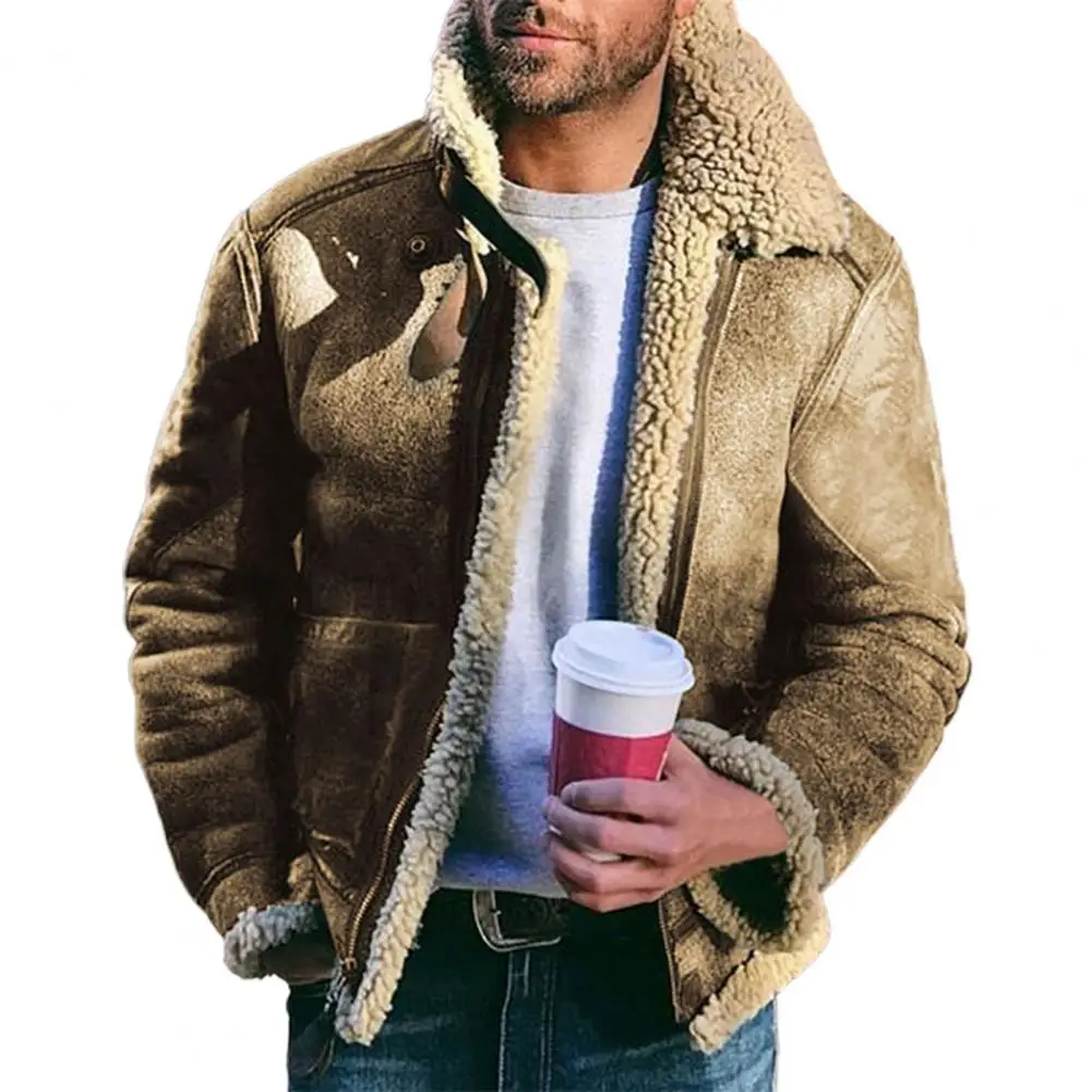 

Winter Men Coat Faux Leather jackets Cardigan Vintage Warm Turn-down Collar Zip-up Overcoats jackets 4XL куртка мужская