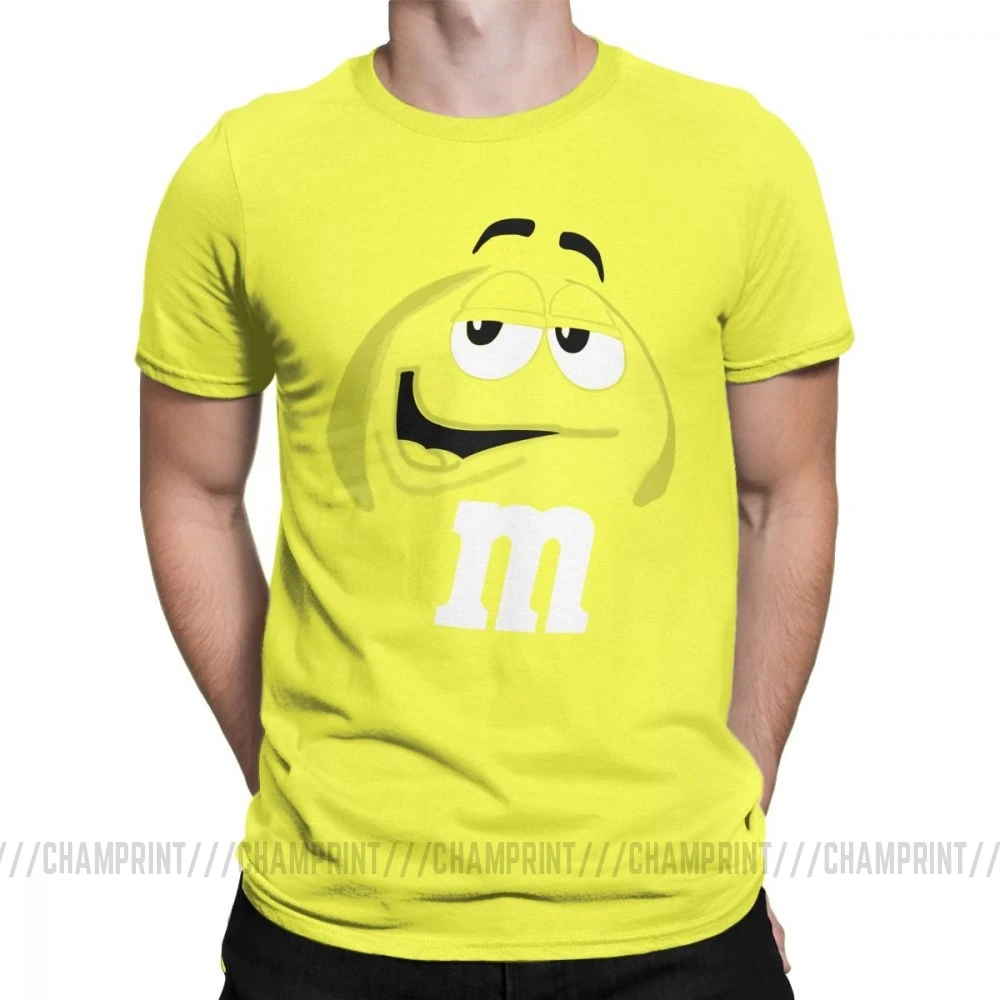 M&M's Chocolate Candy Character Face Tees Short New Fashion T Shirt Men's Pure Cotton Amazing T-Shirt Sleeve Tops Plus Size - Color: Yellow