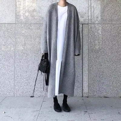 

Winter Warm cardigan women elegant ladies loose ribbed knitted oversize sweaters fashion long coat