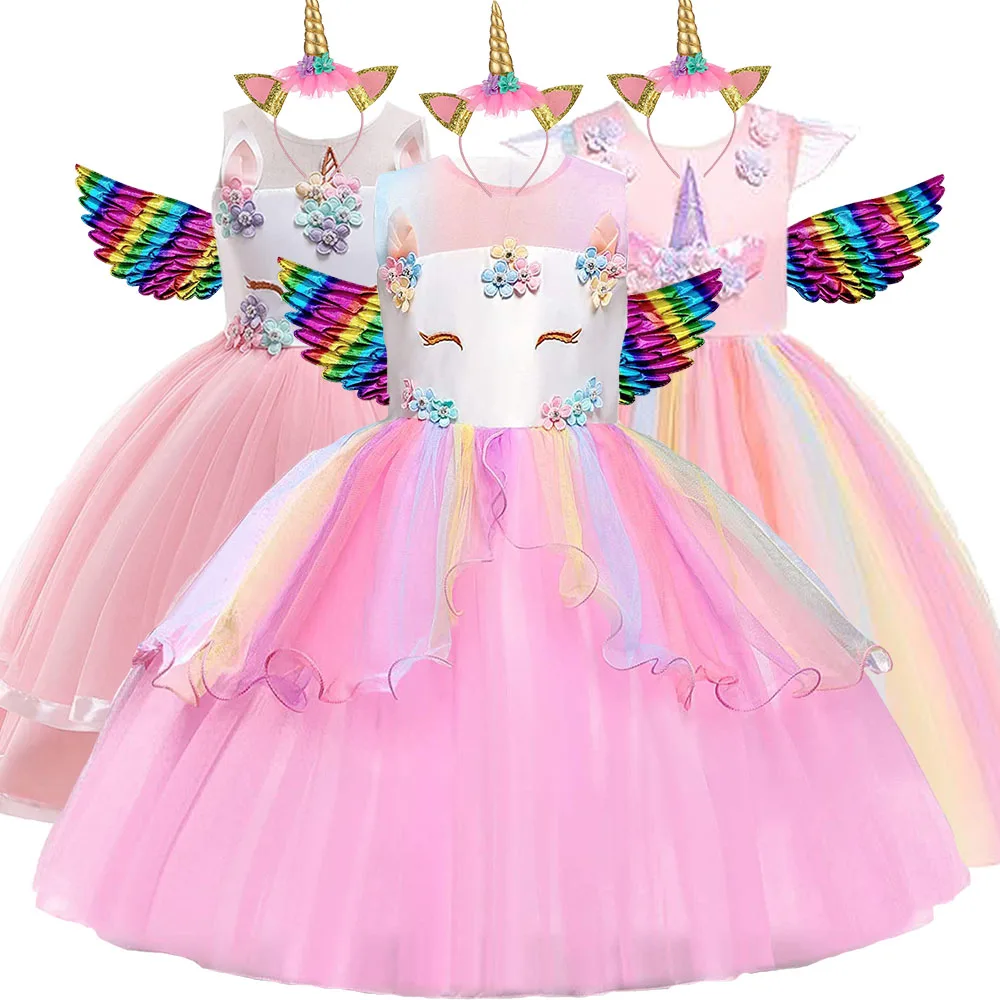 2021 Child Unicorn Dresses Rainbow Ball Gown Girls Clothes Tutu Kids Princess Dress Birthday Party Vestidor Robe Infantil |