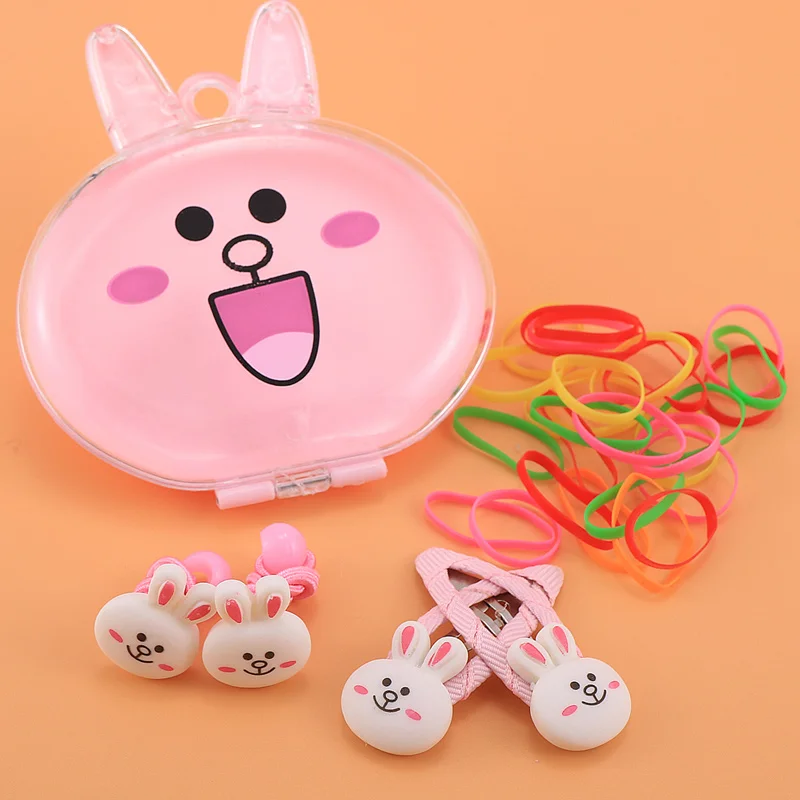 4pc Rabbit series На возраст от 4 до 10 лет шт./компл. милый рисунок «Hello Kitty» набор аксессуаров для волос для девочек Заколки для волос резинки для волос в верхней части коробка для хранения подарок на день рождения для детей Лидер продаж - Цвет: 4pc Rabbit series