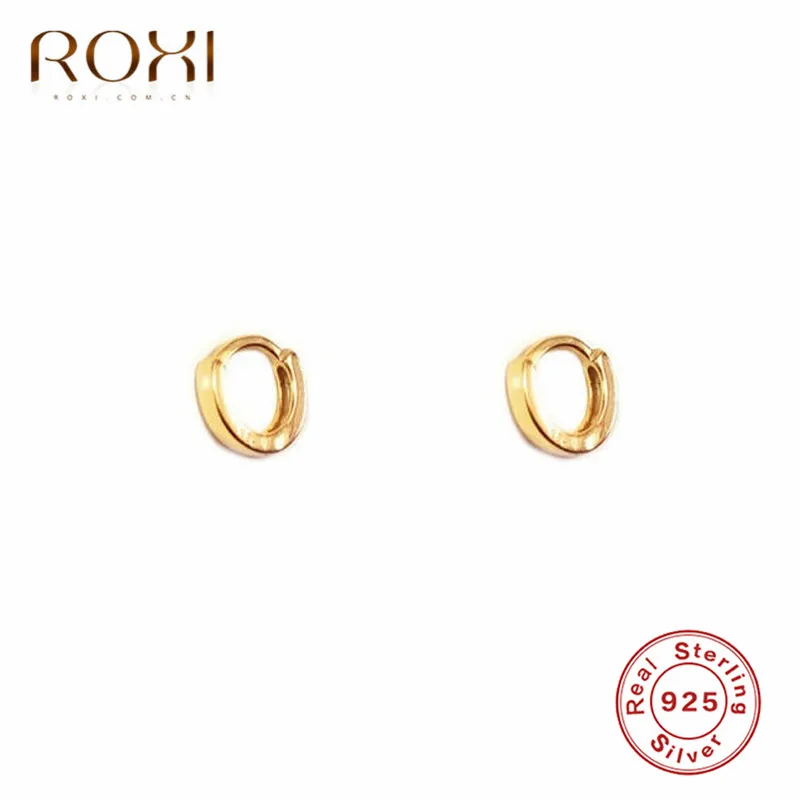 ROXI простые серьги из стерлингового серебра 925 пробы для женщин Гладкая поверхность круглые серьги-гвоздики полированный круг серьги, ювелирные изделия - Окраска металла: Золотой цвет