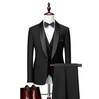 jeltonewin classic black man tuxedo groom prom formal wedding dress suit elegant slim mens tuxedos set 3 piece jacketpantvest