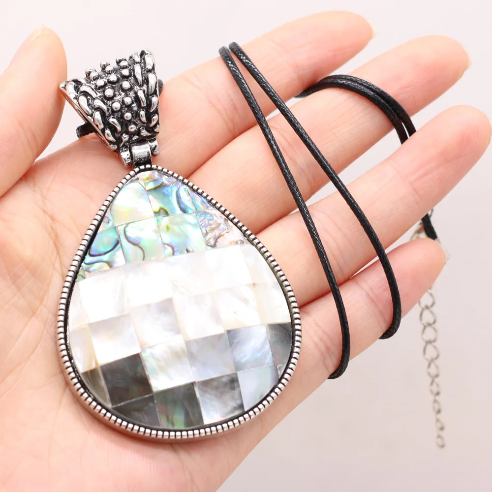 

Exquisite Water Drop Shape Natural Shell Pendant Necklace Abalone Shell Pendant Necklace for Jewelry Length 55+5cm Size 48x80mm