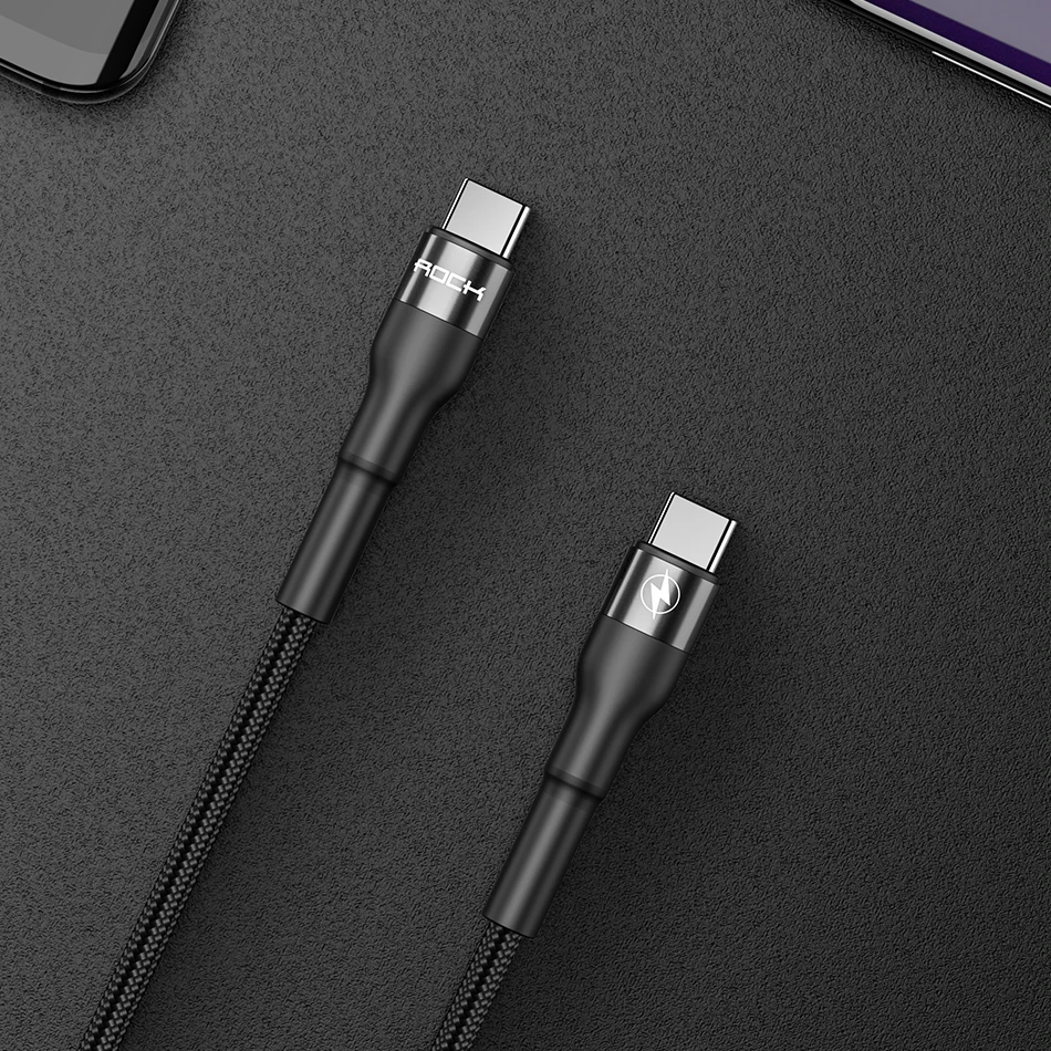 ROCK 60 Вт PD USB C к usb type C кабель для Macbook Xiaomi Redmi Note 8 Pro Quick Charge QC4.0 PD Быстрая зарядка кабель для зарядного устройства - Цвет: Черный