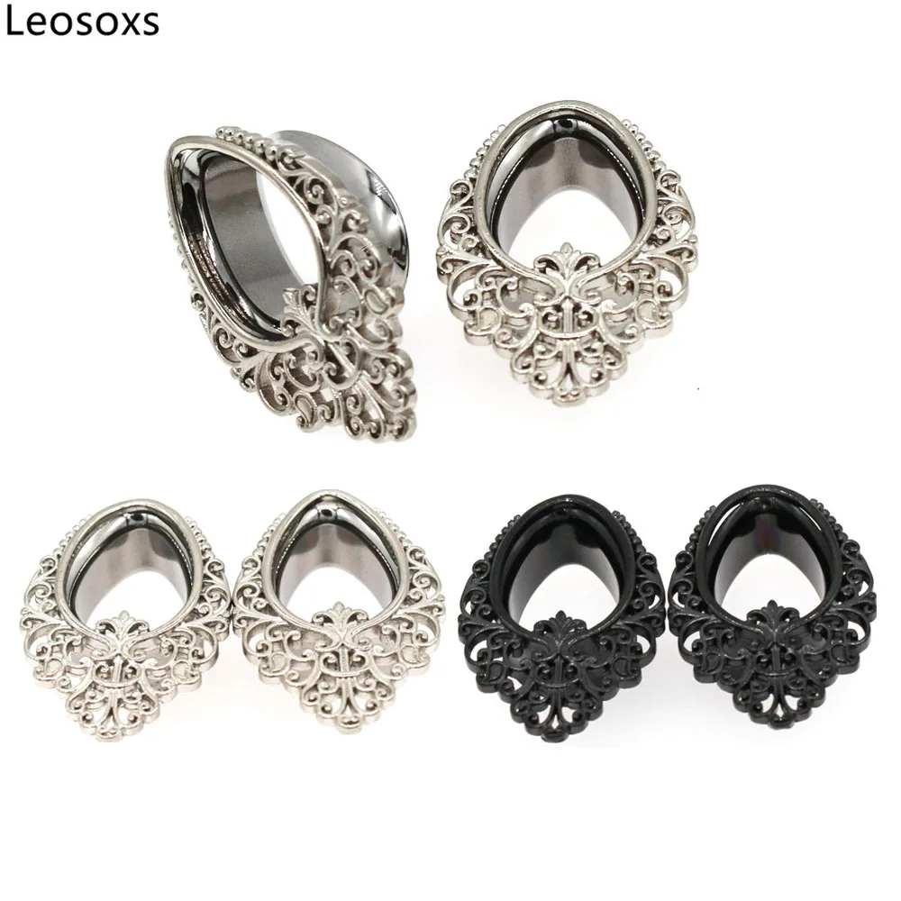 Leosoxs 2pcs Stainless Steel Water Drop Ear Piercing Plugs Expanders 8-25mm Body Jewelry Piercing Ear Gauges Tunnels