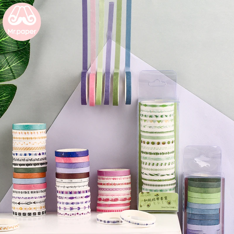 

Mr.paper 5mm*2m 20Pcs Colorful Solid Washi Tape DIY Decoration Scrapbooking Planner Masking Tape Adhesive Tape Label Sticker