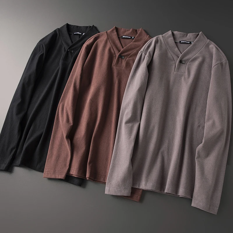 

Autumn Winter Tshirt Top Designer Items Mens T-shirt Good Material V-Neck Thick Long Sleeve Men Clothes Plus size 5XL C22