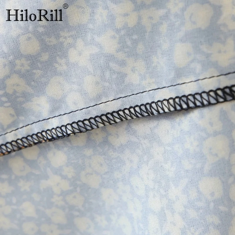 

HiloRill Elegant A Line Party Dress Women Floral Print Chic Mini Dress V Neck Flare Long Sleeve Retro Dresses 2021 Robe Femme