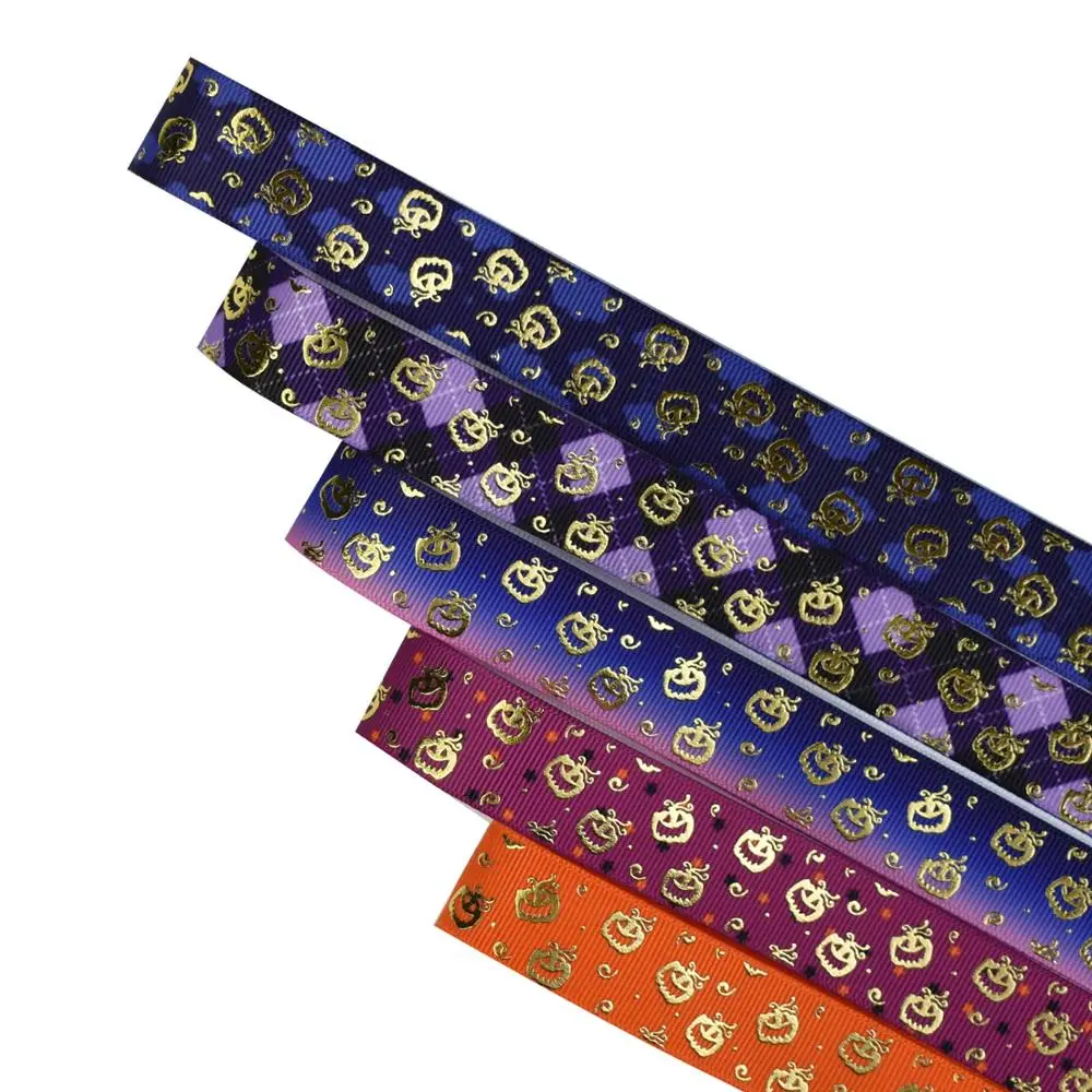 

HSDRibbon 22mm 7/8inch HSD-Genuine Christmas Pumpkin Pattern Foil Printed on Grosgrain Ribbon 50Yards/Roll