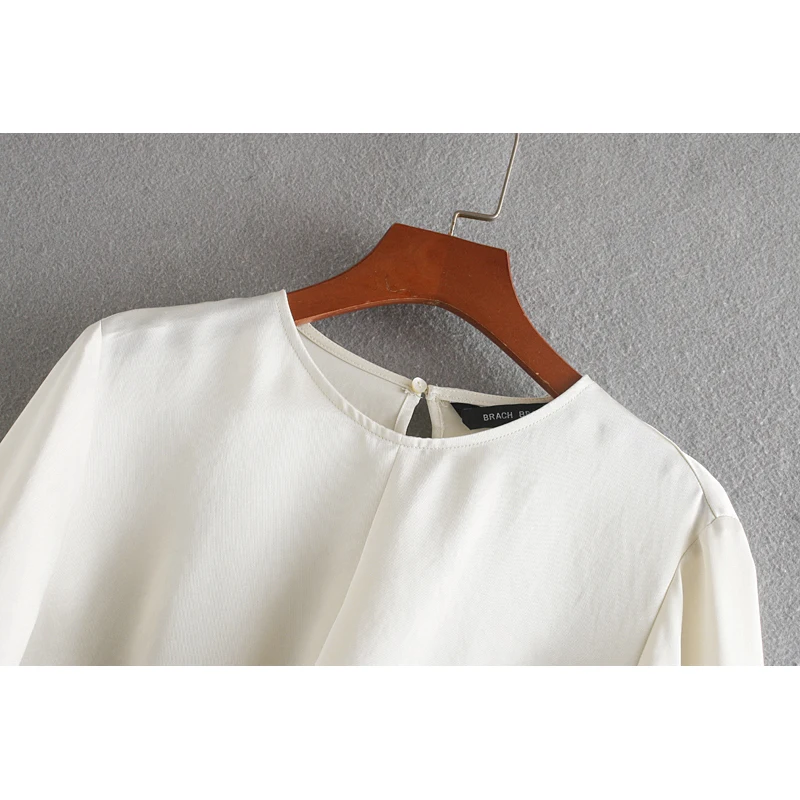 Za 2020 модная женская блузка бежевая шелковая сатиновая с круглым вырезом со