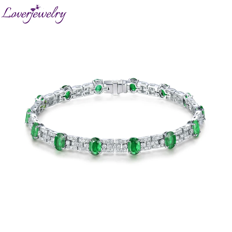 LOVERJEWELRY, Новое поступление, натуральный зеленый изумруд, свадебный браслет, твердый, 18 К, белое золото, блестящие ювелирные изделия с бриллиантами для женщин, Рождество
