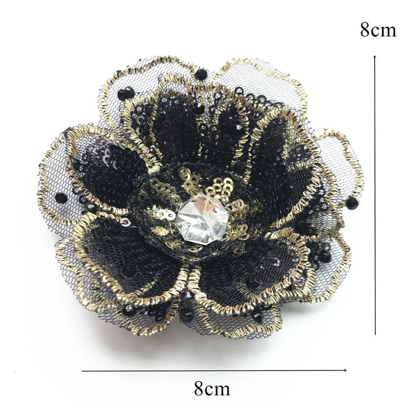 8 см винно-красные блестки вышитые 3D Цветочные головки Пришивные сетчатые