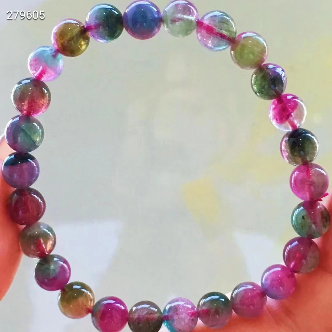 

Настоящие натуральные красочные турмалиновые бриллиантовые прозрачные круглые бусины 7,3 мм женские ювелирные изделия из кристаллов арбуз ...