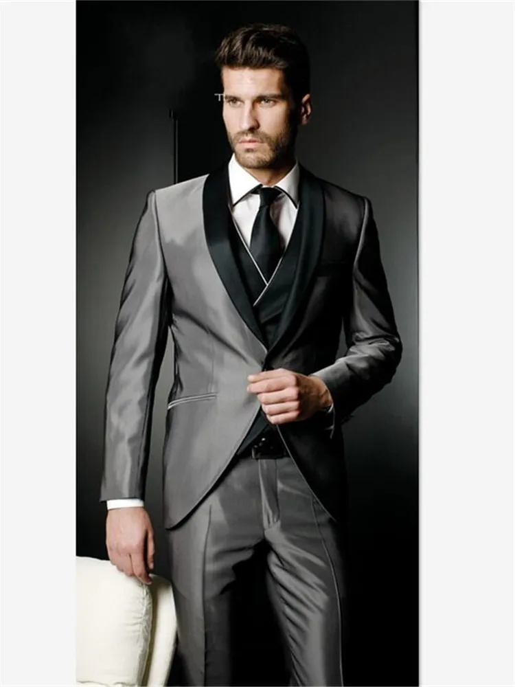 Красивый серебристо-серый фрак мужской костюм смокинг жениха мужские костюмы