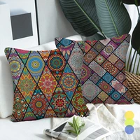 mandala floral pattern sofa cushion cover fauxlinen square throw pillows bohemian style bedroom pillowcase couch home decoration