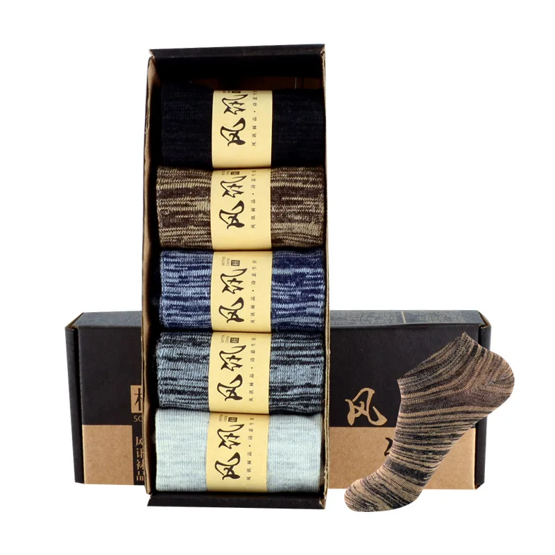 5 пар/компл. Для мужчин Носки Весна/Лето Британский Стиль Винтаж в полоску и с