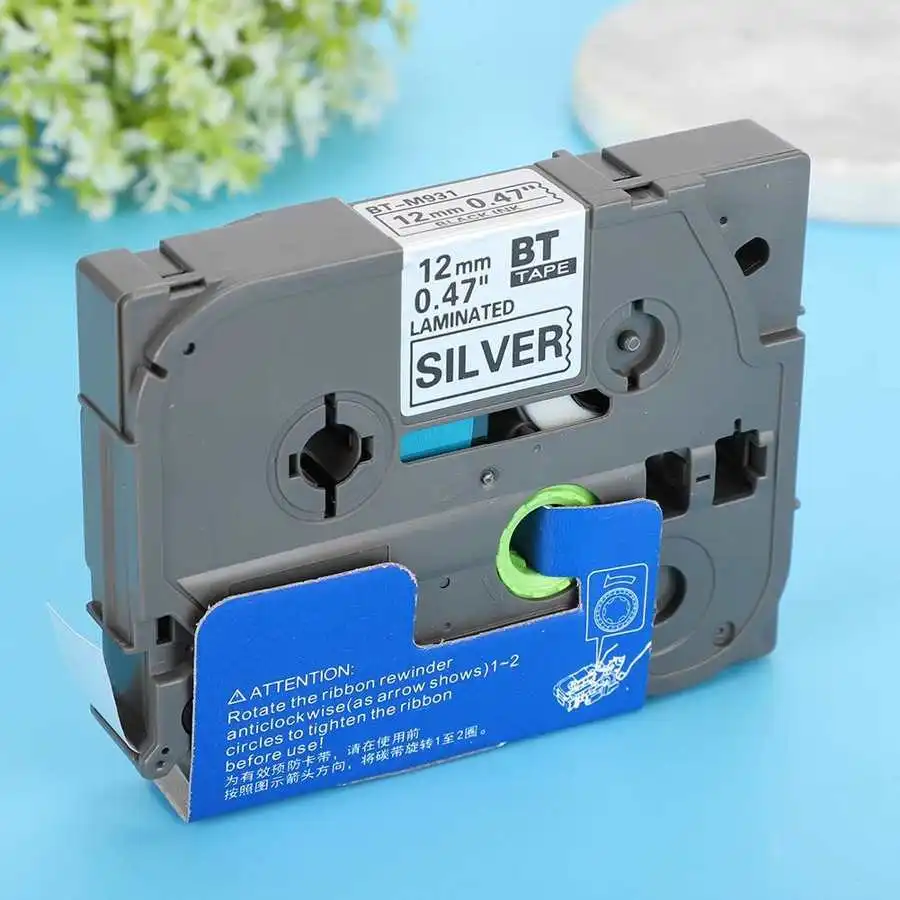 Labeling tape Ribbon for Brother printer sticker Printing paper PT-E100B PT-9700 12mm Black on matte silver |