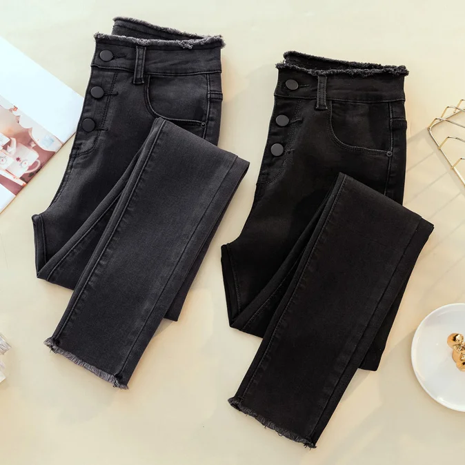 Женские рваные обтягивающие джинсы карандаш с высокой талией большие размеры