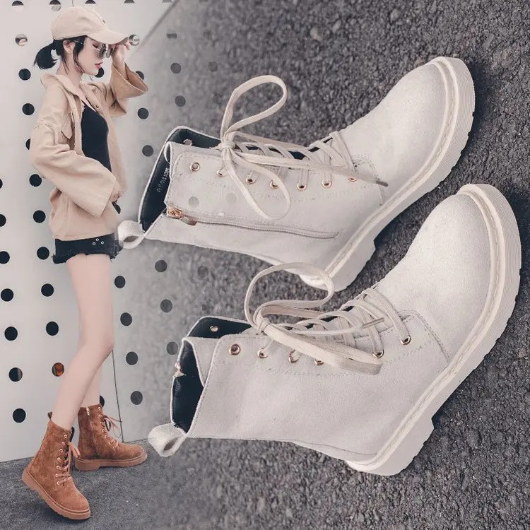 2019 autumn and winter new Martin boots women Fashion simple solid color British style suede comfortable casual | Обувь